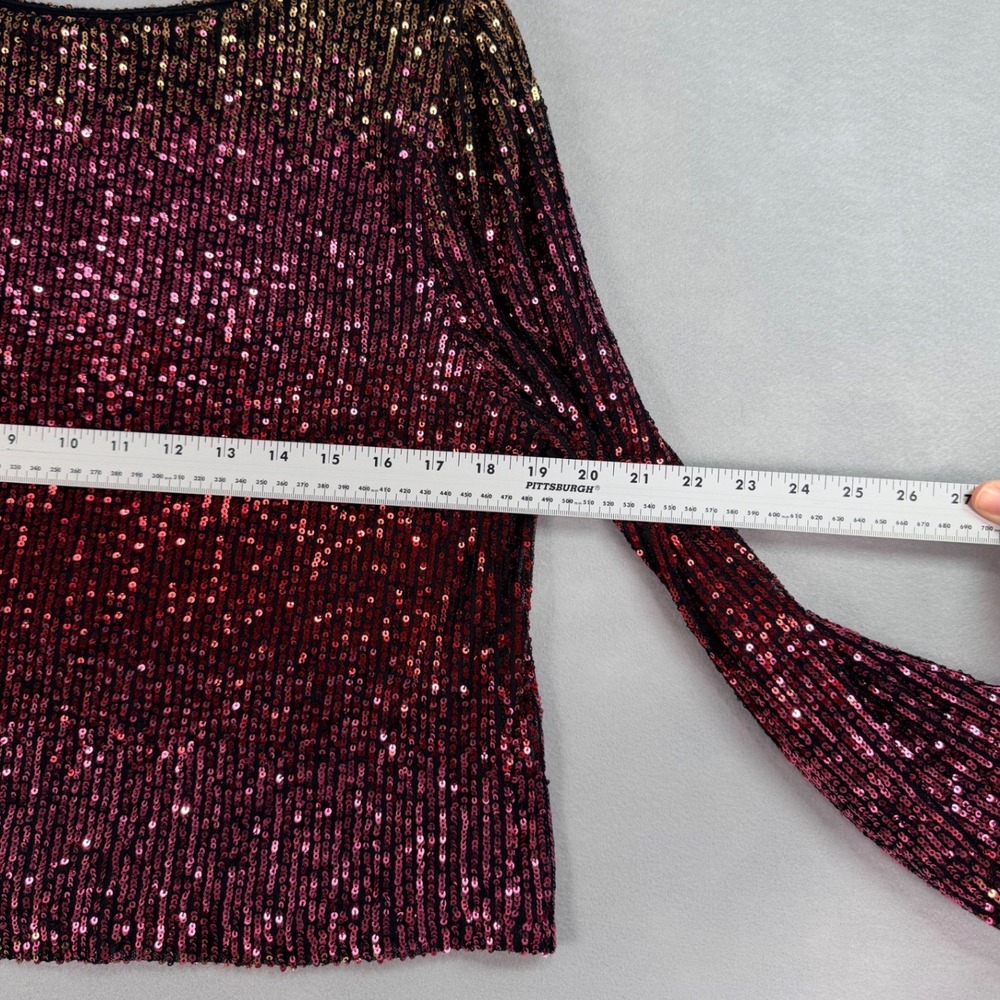 Premier Amour Sequin Top Womens L Burgundy Gold NWOT Ombre Long Sleeve Party - Picture 8 of 10